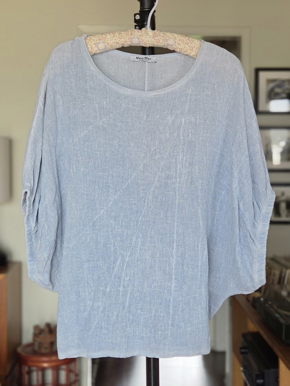 Meo Meli Linen Blend Dolman Sleeve Relaxed Top - Light Blue